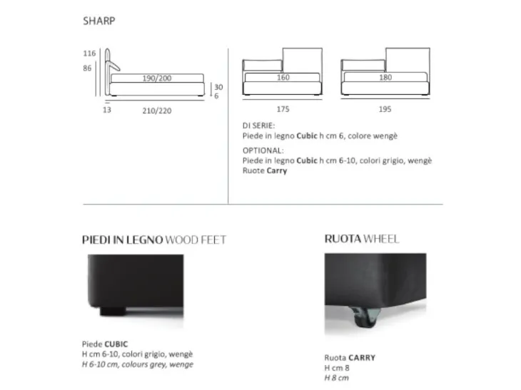 Letto con testata regolabile a cricchetto modello Sharp samoa