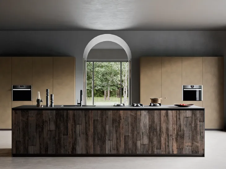 Cucina Design con isola K105 05 in legno antico di Abete di Zecchinon Cucine