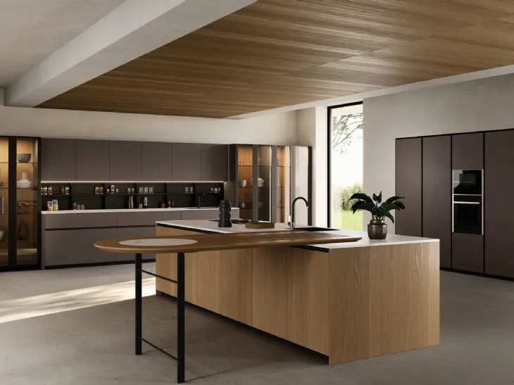 Cucina Design con isola Kelly 04 in laccato e Olmo di Zecchinon Cucine